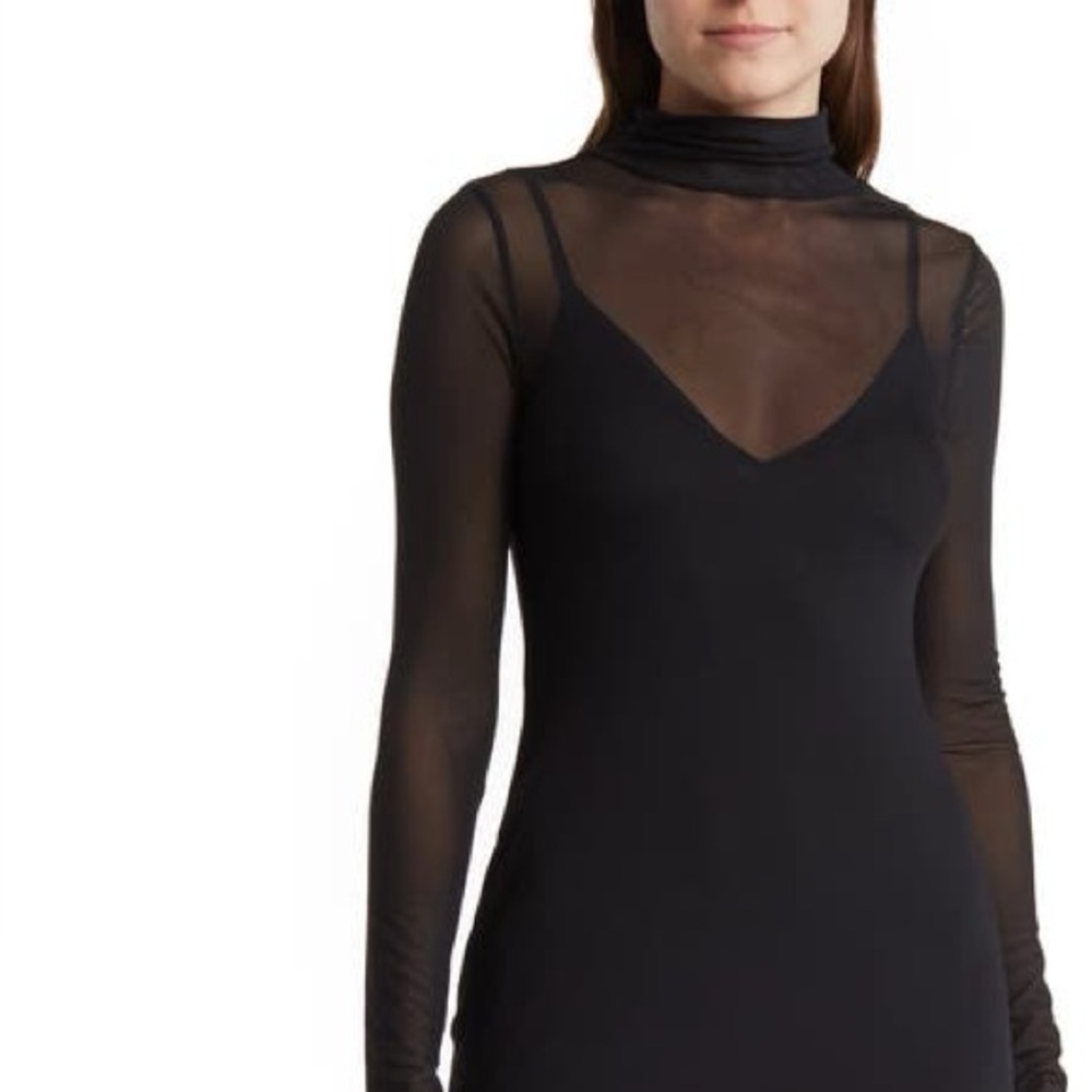 AFRM Los Angeles Marni Turtleneck Long Sleeve Mesh Dress